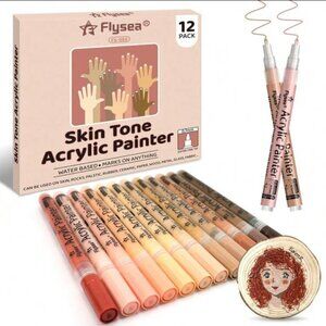 Flysea Skin Tone Acrylic Paint Markers Set – 12 Pack Water-Based Extra Fine Tip